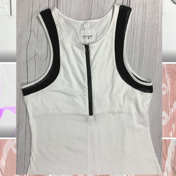 First Base Zip Front Scuba Dress White Black Mesh - Picture 3 of 4